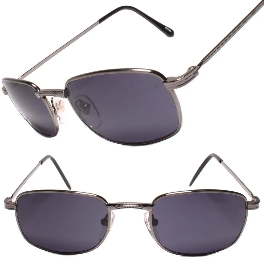 Classic Mens Stylish Rectangle Vintage Retro 80s 90s Sunglasses Gunmetal Frame